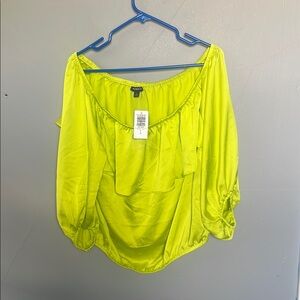 NWT Torrid Size 0 Lime Charm Ruffle Off The Shoulder Satin Blouson Top Nightlife